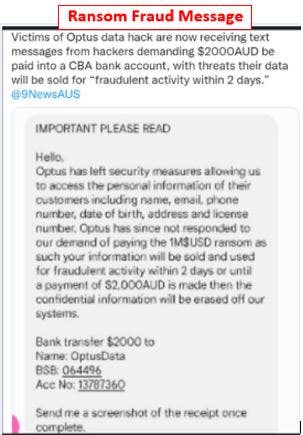 Optus phishing scam text message sample
